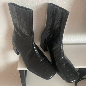 Marks & Spencer Black Croc-Embossed Ankle Boots